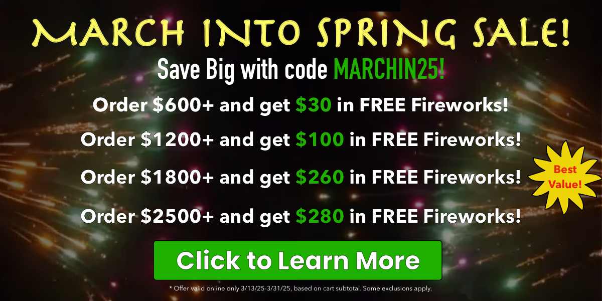 March Into Spring Sale at Captain Boom Fireworks